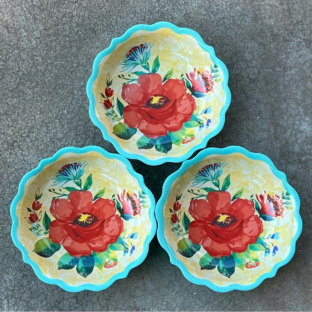 The Pioneer Woman Delaney Melamine Teal Dinner Bowl 3 pc Set